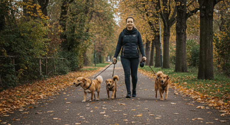 Woman Walking Dogs Image